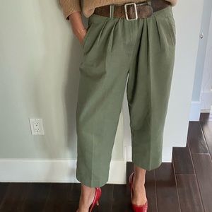 Victoria Beckham Army Green Wide Leg Cropped Trousers
